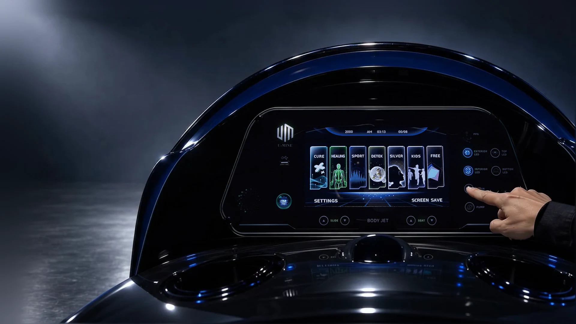 A finger presses the existing CLEAN button once within the original whole control panel.