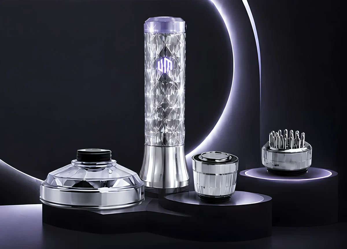 Silver U-MINE K Device and its three interchangeable contact heads