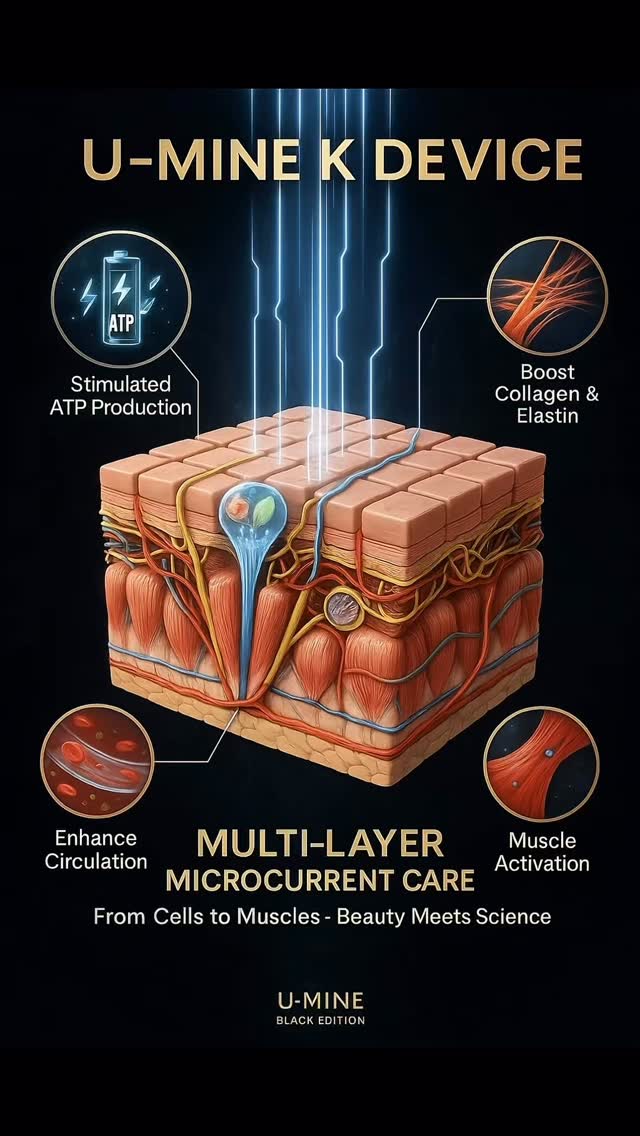 U-MINE K Device – Multi-Layer Microcurrent Care ⚡

From the surface of your skin down to the muscle layer, the Black Edition delivers visible and lasting results:
✨ Stimulates ATP production → Energizes your cells
✨ Boosts collagen & elastin → Improves elasticity, reduces wrinkles
✨ Enhances circulation → Better oxygen & nutrient delivery
✨ Muscle activation → Natural lifting & firming

From Cells to Muscles – Beauty Meets Science 💎
Experience the future of anti-aging & firming care with U-MINE.

www.umineusa.com

#UMineK #MicrocurrentCare #AntiAgingDevice #WrinkleCare #SkinFirming