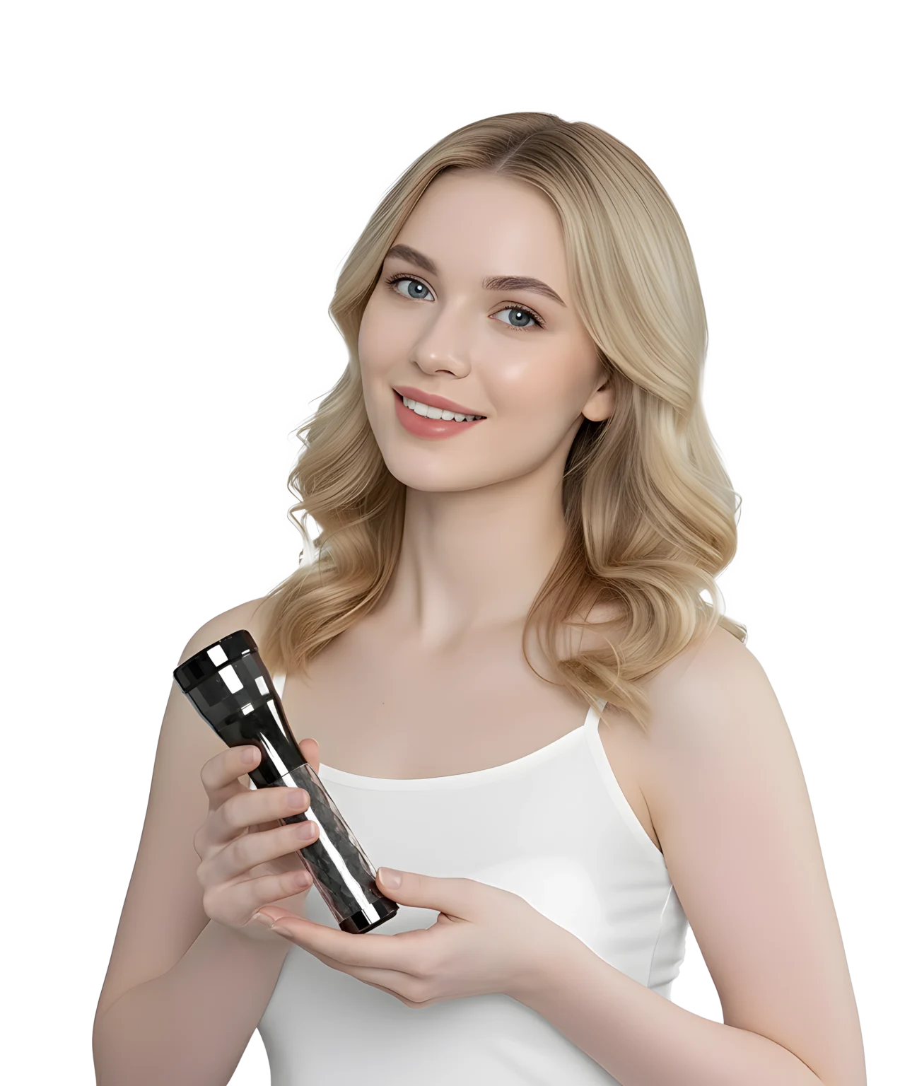 Model holding U-MINE K Black Edition microcurrent device for beauty and wellness care